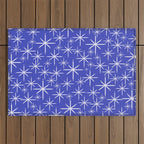 Mid Century Modern Twinkling Stars Retro Atomic Pattern in Blue Outdoor Rug Gallery Image 1