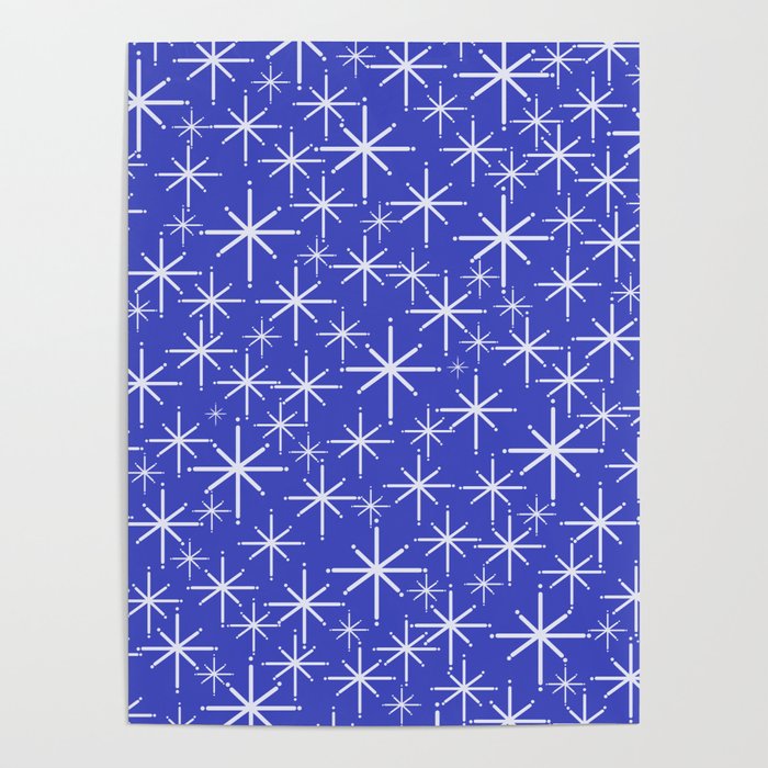 Mid Century Modern Twinkling Stars Retro Atomic Pattern in Blue Poster Gallery Image 1