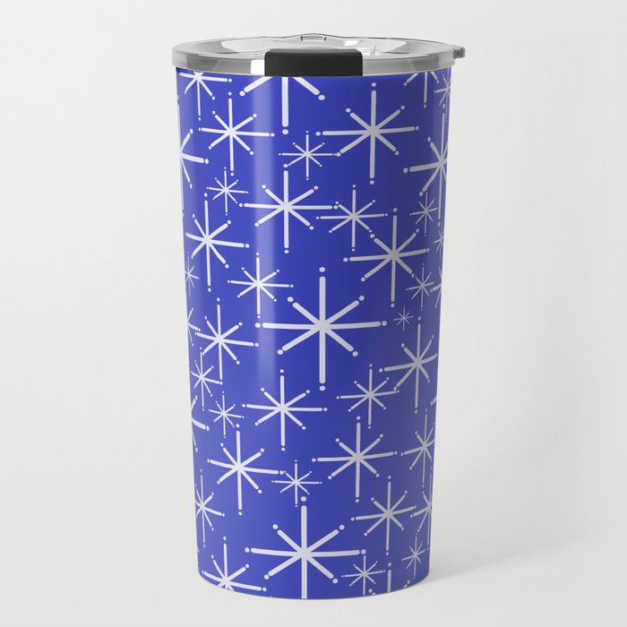 Mid Century Modern Twinkling Stars Retro Atomic Pattern in Blue Travel Mug Gallery Image 1