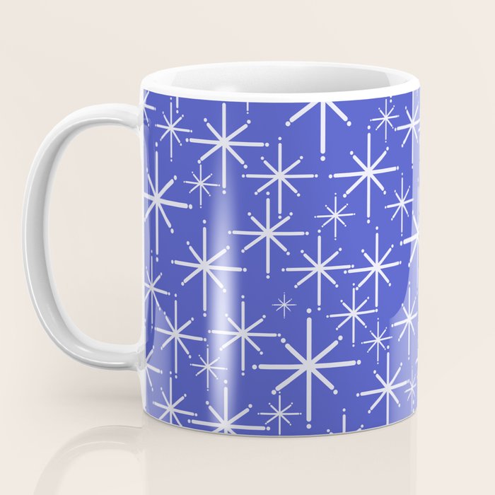 Mid Century Modern Twinkling Stars Retro Atomic Pattern in Blue Coffee Mug Gallery Image 3