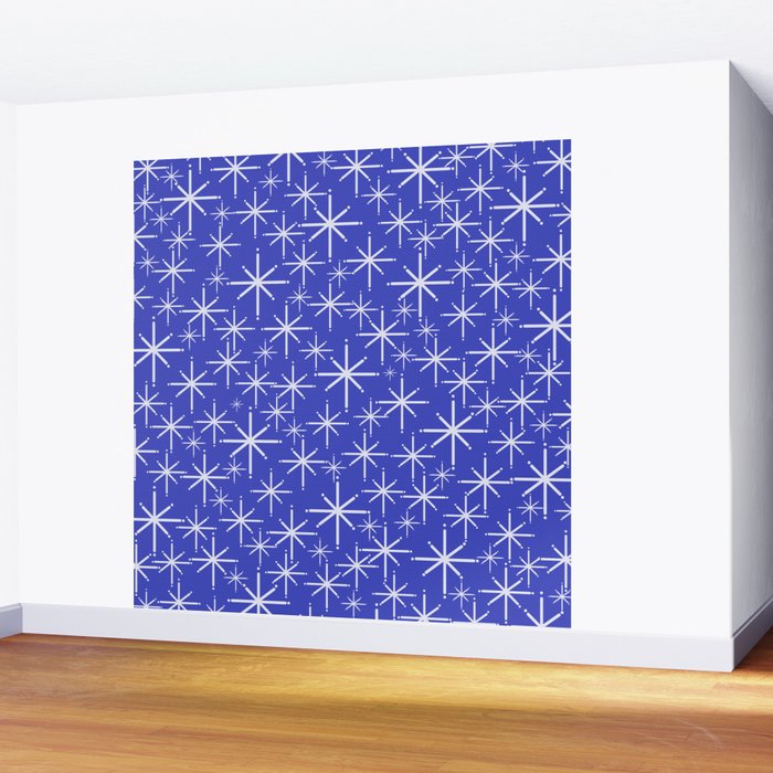 Mid Century Modern Twinkling Stars Retro Atomic Pattern in Blue Wall Mural Gallery Image 2