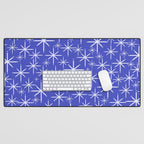 Mid Century Modern Twinkling Stars Retro Atomic Pattern in Blue Desk Mat Gallery Image 1