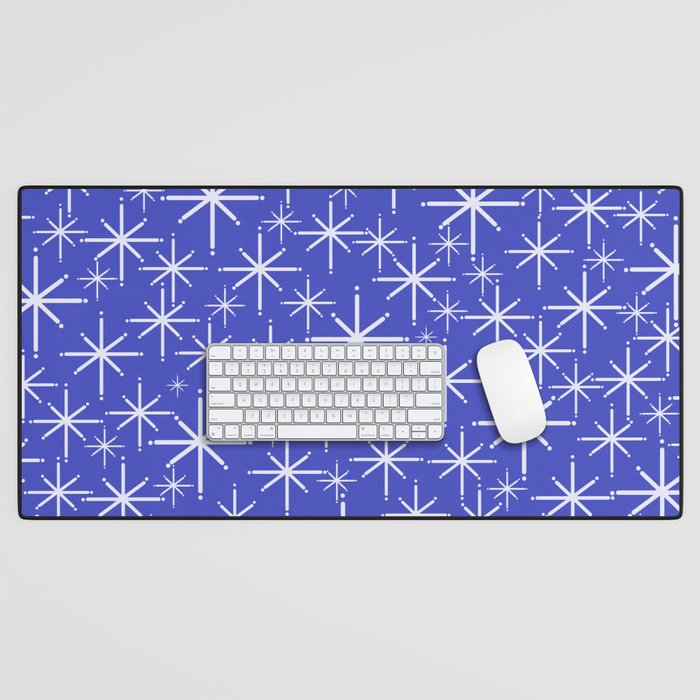 Mid Century Modern Twinkling Stars Retro Atomic Pattern in Blue Desk Mat Gallery Image 1