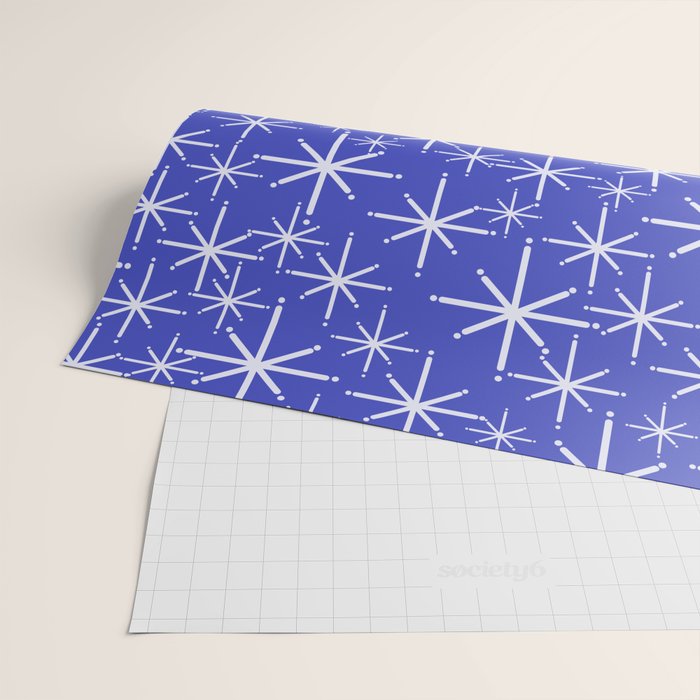 Mid Century Modern Twinkling Stars Retro Atomic Pattern in Blue Wrapping Paper Gallery Image 2