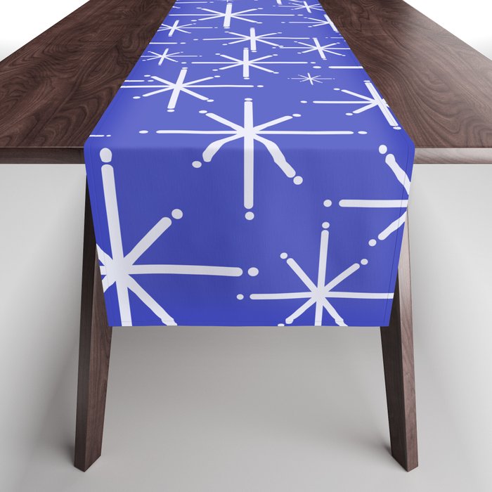 Mid Century Modern Twinkling Stars Retro Atomic Pattern in Blue Table Runner Gallery Image 1