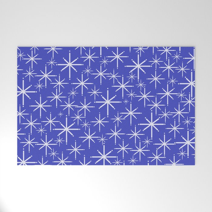 Mid Century Modern Twinkling Stars Retro Atomic Pattern in Blue Welcome Mat Gallery Image 1