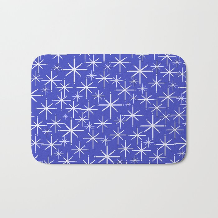 Mid Century Modern Twinkling Stars Retro Atomic Pattern in Blue Bath Mat Gallery Image 1