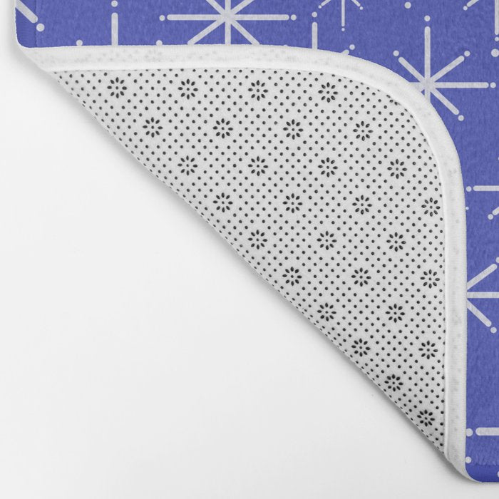 Mid Century Modern Twinkling Stars Retro Atomic Pattern in Blue Bath Mat Gallery Image 2