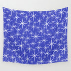 Mid Century Modern Twinkling Stars Retro Atomic Pattern in Blue Wall Tapestry Gallery Image 4