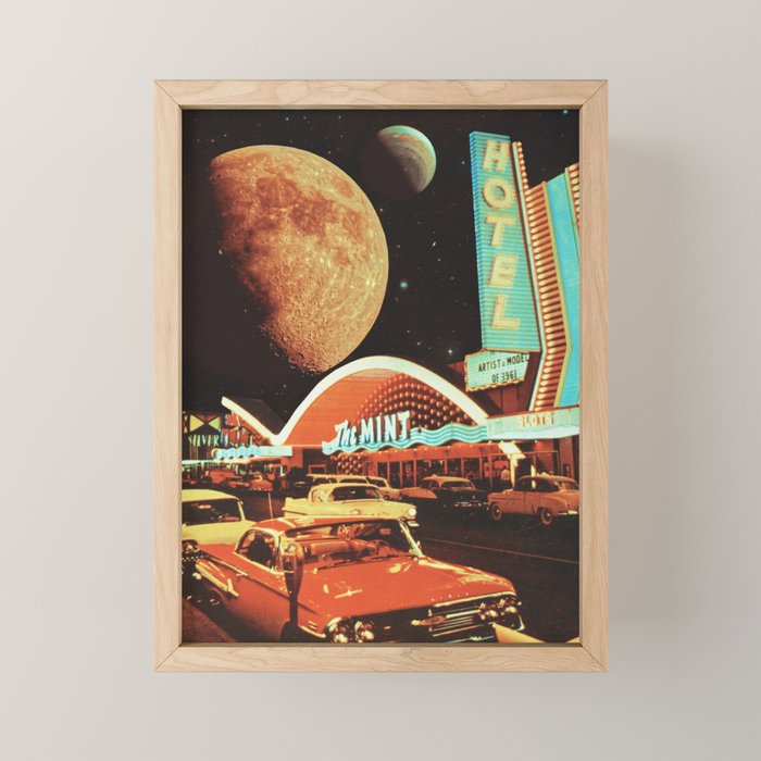 Moon That Never Sleeps - Retro Futurism, Sci-Fi Aesthetic Collage Mini Art Print Gallery Image 1