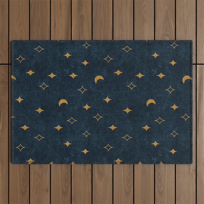 moon and stars - dark blue Outdoor Rug Gallery Image 1
