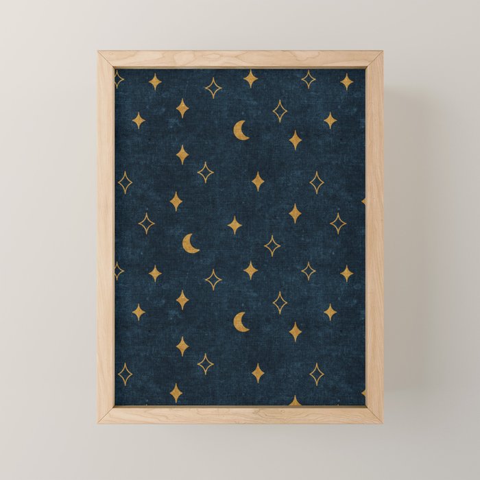moon and stars - dark blue Mini Art Print Gallery Image 1