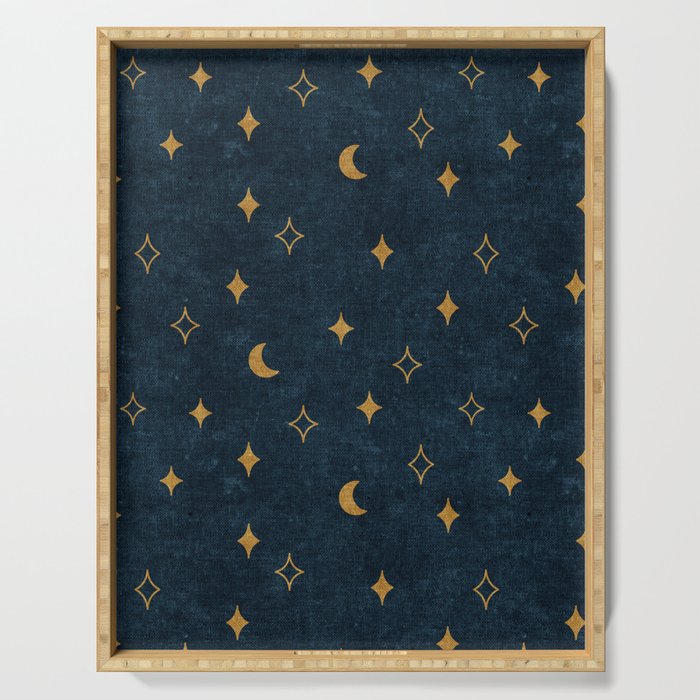 moon and stars - dark blue Serving Tray Gallery Image 1