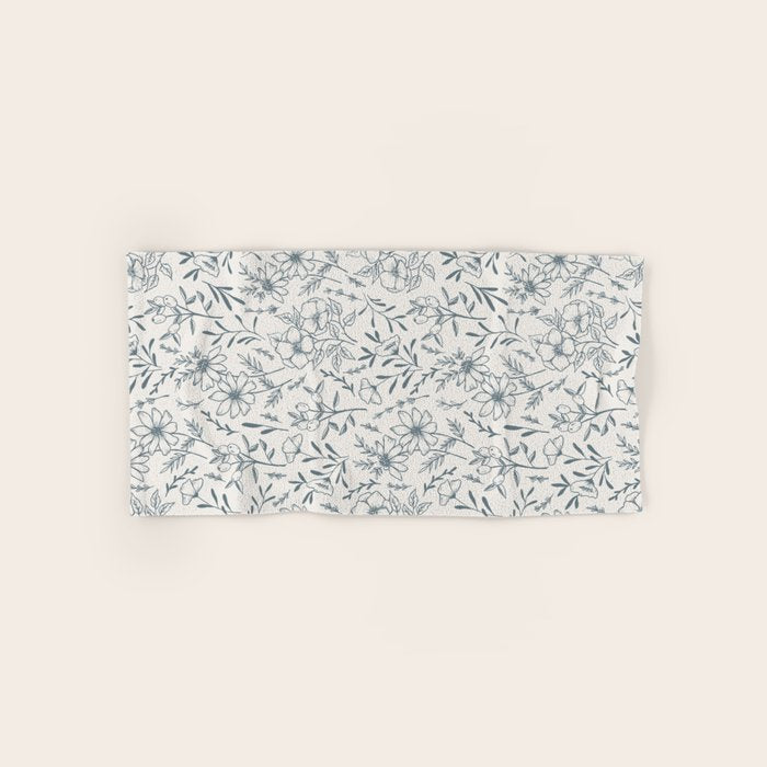 Blue Gray Flower Pattern Bath Towel Gallery Image 1