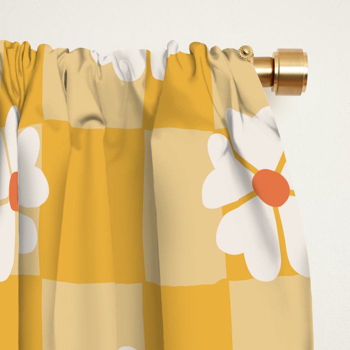Daisies On Yellow Checkerboard Window Curtain Gallery Image 2