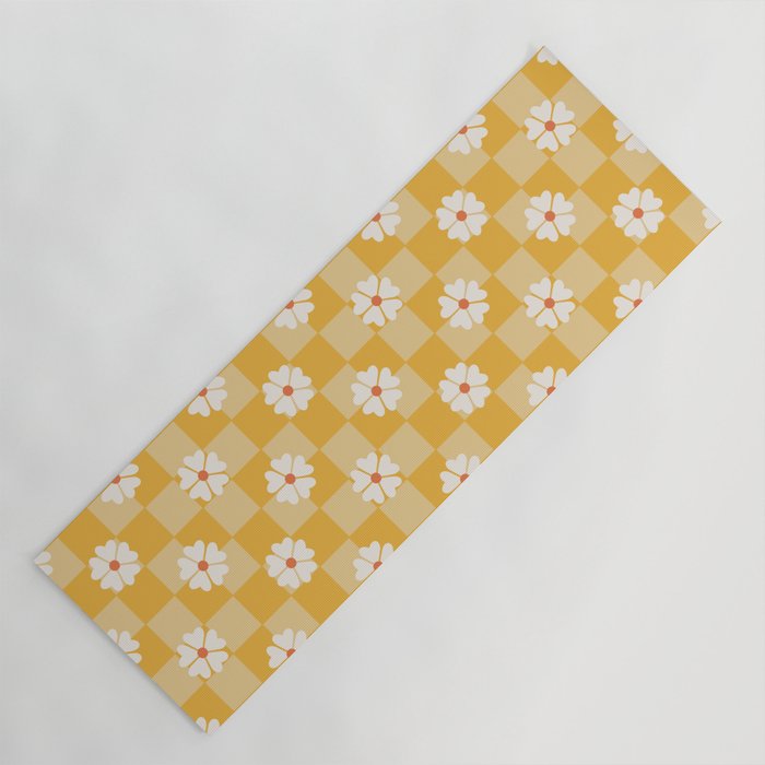 Daisies On Yellow Checkerboard Yoga Mat Gallery Image 1