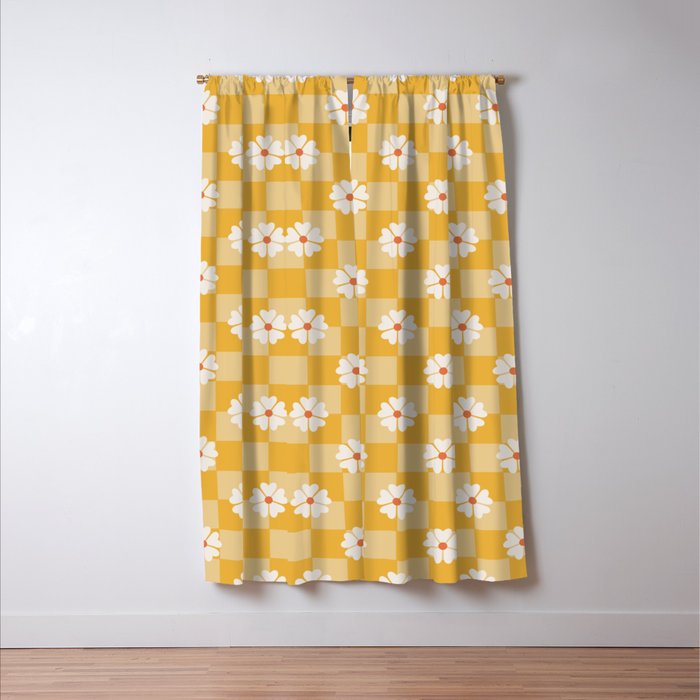 Daisies On Yellow Checkerboard Window Curtain Gallery Image 3