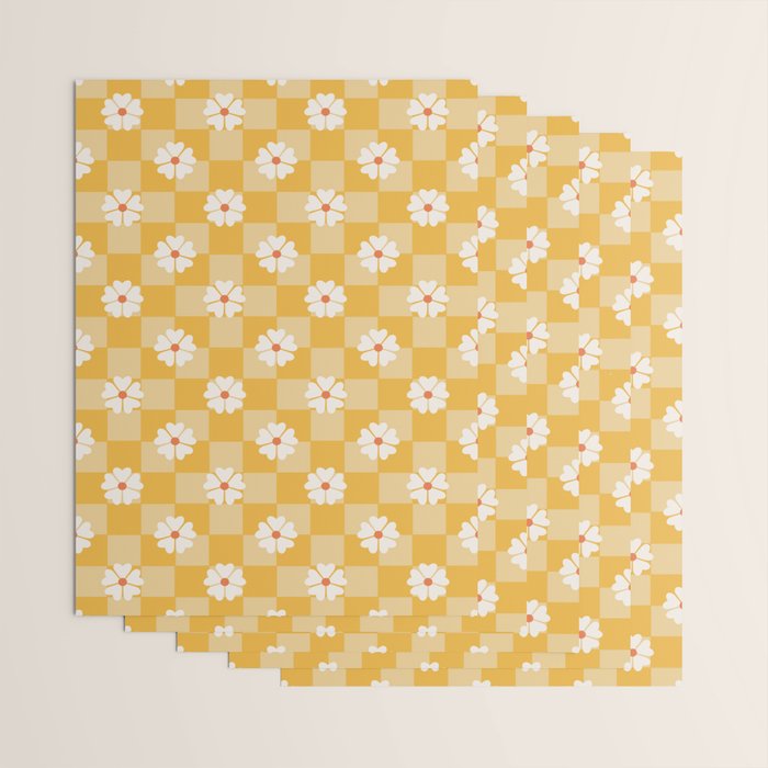 Daisies On Yellow Checkerboard Wrapping Paper Gallery Image 3