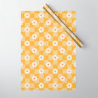 Daisies On Yellow Checkerboard Wrapping Paper Gallery Image 1