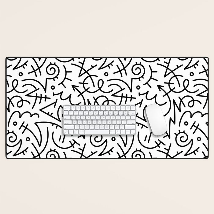 Abstract black and white line doodle pattern Desk Mat Gallery Image 1