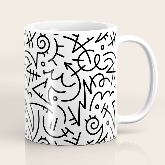 Abstract black and white line doodle pattern Coffee Mug Gallery Image 1