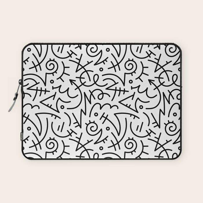 Abstract black and white line doodle pattern Laptop Sleeve Gallery Image 1