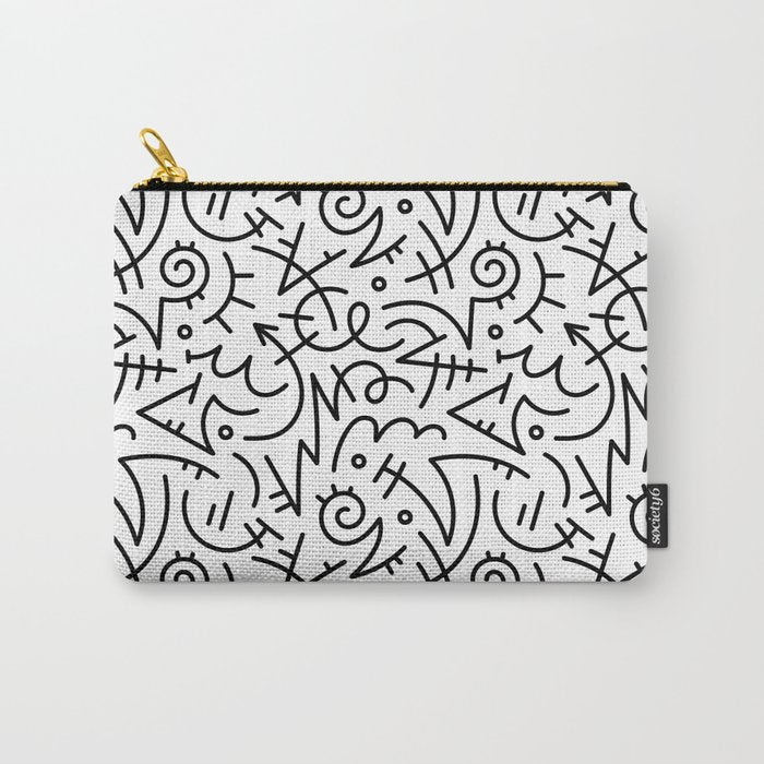 Abstract black and white line doodle pattern Carry All Pouch Gallery Image 1