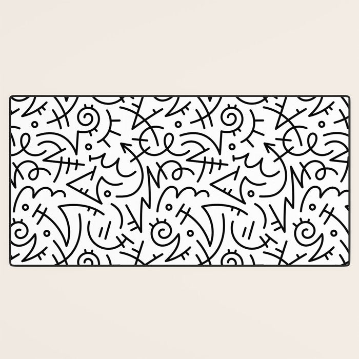 Abstract black and white line doodle pattern Desk Mat Gallery Image 3