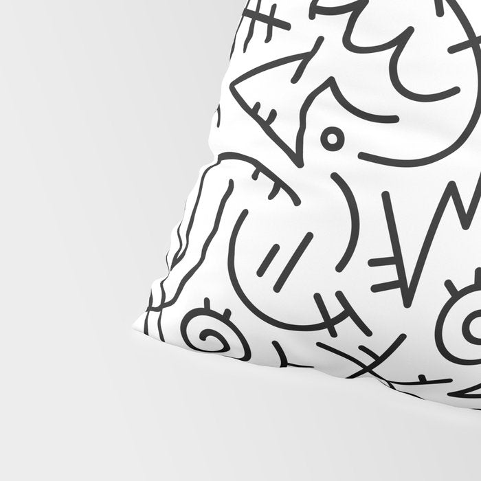 Abstract black and white line doodle pattern Pillow Sham Gallery Image 4