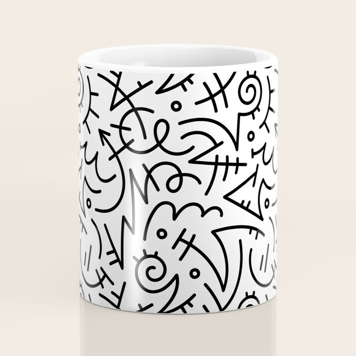 Abstract black and white line doodle pattern Coffee Mug Gallery Image 4