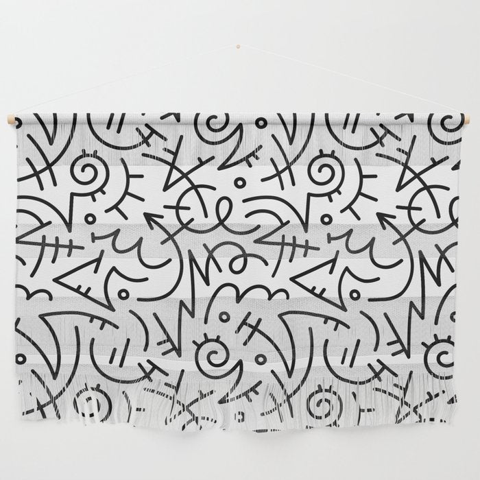 Abstract black and white line doodle pattern Wall Hanging Gallery Image 1