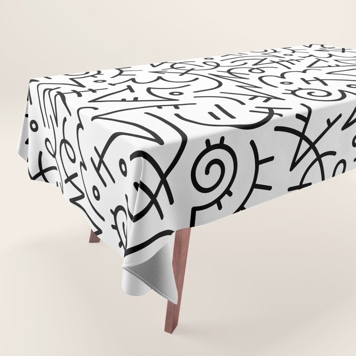 Abstract black and white line doodle pattern Tablecloth Gallery Image 1