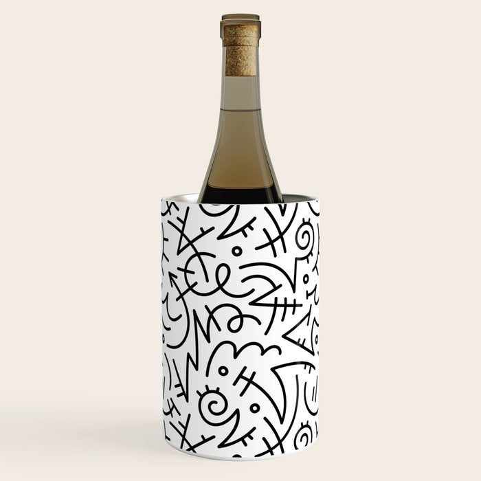 Abstract black and white line doodle pattern Wine Chiller Gallery Image 1