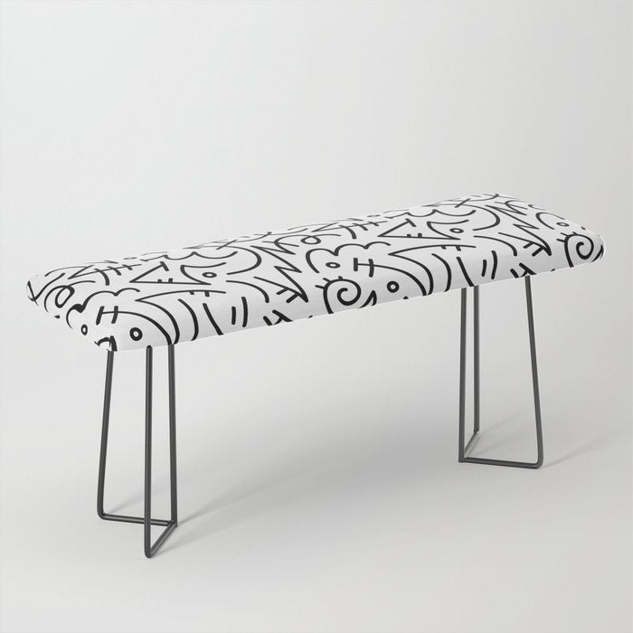 Abstract black and white line doodle pattern Bench Gallery Image 1