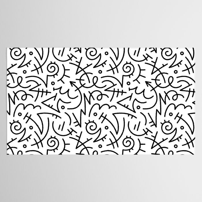 Abstract black and white line doodle pattern Tablecloth Gallery Image 2