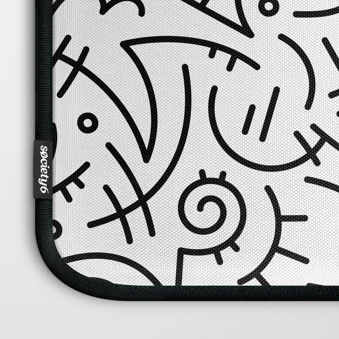 Abstract black and white line doodle pattern Laptop Sleeve Gallery Image 3