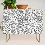 Abstract black and white line doodle pattern Credenza Gallery Image 1