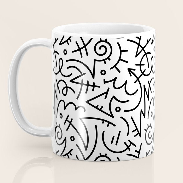 Abstract black and white line doodle pattern Coffee Mug Gallery Image 3