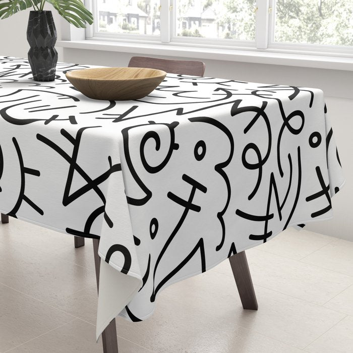 Abstract black and white line doodle pattern Tablecloth Gallery Image 3