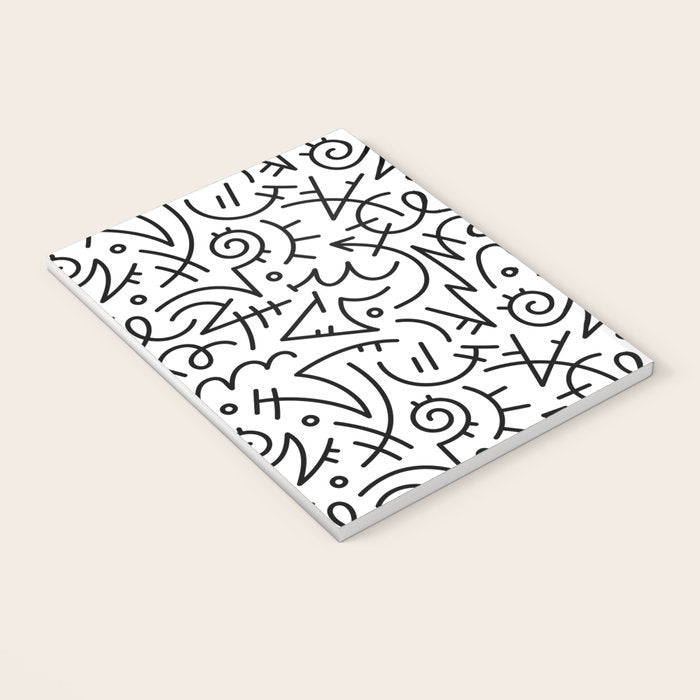 Abstract black and white line doodle pattern Notebook Gallery Image 3