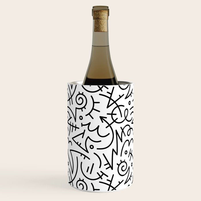 Abstract black and white line doodle pattern Wine Chiller Gallery Image 3