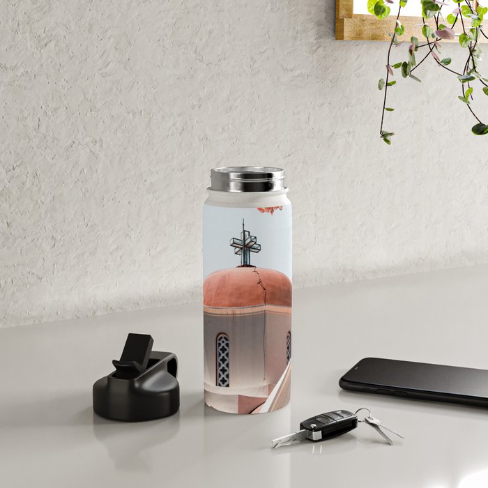 Summer In Greece Art Print | Pink Flowers Photo | Crete Island Holiday | Europe Travel Photography Water Bottle Gallery Image 4