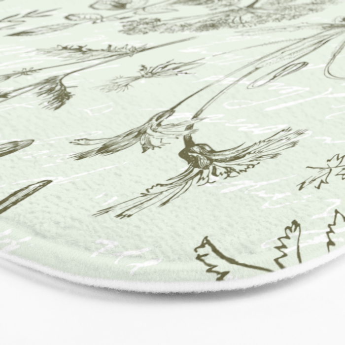 Meadow Floral Herbarium Cottagecore  Botanical Monochromatic Pattern - Pistachio Green  Bath Mat Gallery Image 3