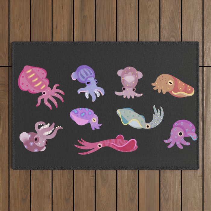 Squids - black Outdoor Rug Gallery Image 1