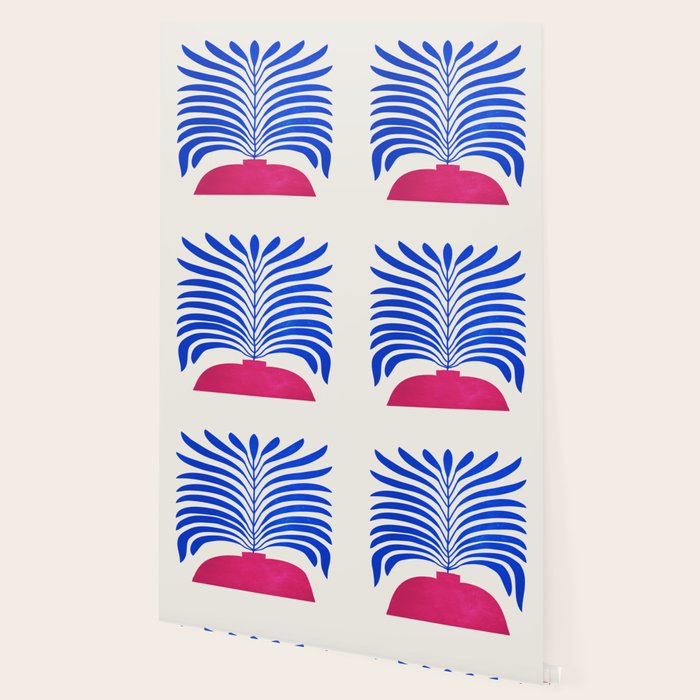 THE VASE 01: Cerise & Persian Blue Leaves Wallpaper Gallery Image 2