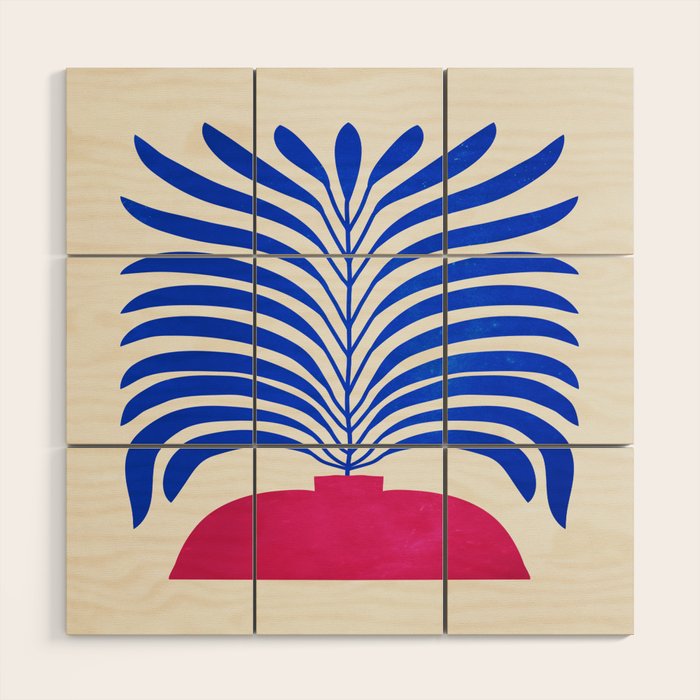 THE VASE 01: Cerise & Persian Blue Leaves Wood Wall Art Gallery Image 1