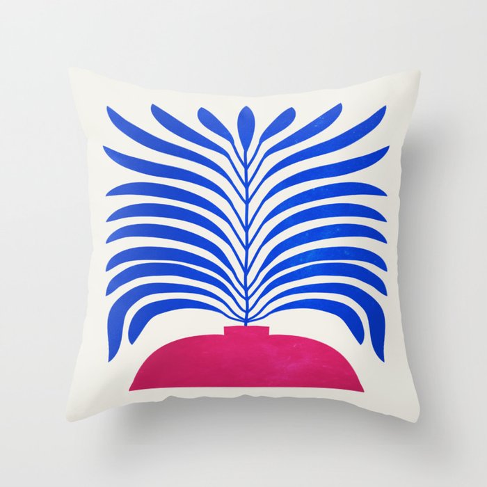THE VASE 01: Cerise & Persian Blue Leaves Throw Pillow Gallery Image 6