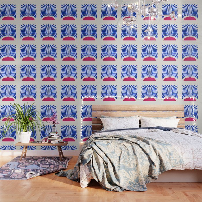 THE VASE 01: Cerise & Persian Blue Leaves Wallpaper Gallery Image 3