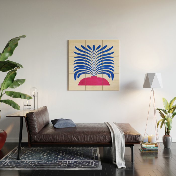 THE VASE 01: Cerise & Persian Blue Leaves Wood Wall Art Gallery Image 2