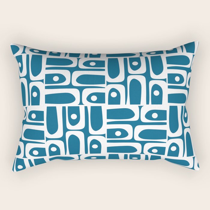 Mid Century Modern Piquet Abstract Multi Geometric Blue and White Pattern Rectangular Pillow Gallery Image 1
